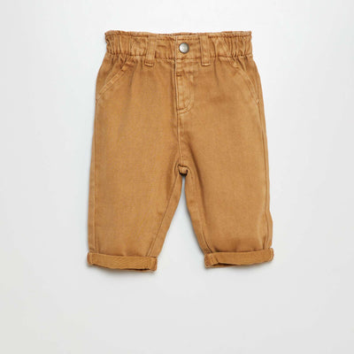 Pantalon en twill paperbag BEIGE