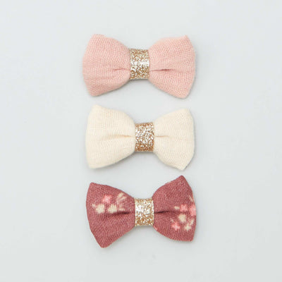 Lot de 3 pinces croco à noeud ROSE