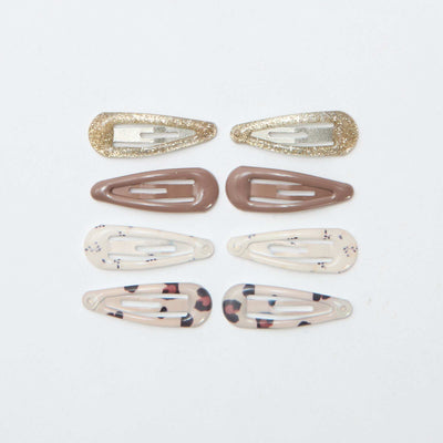 Lot de 8 mini pinces clic clac MARRON
