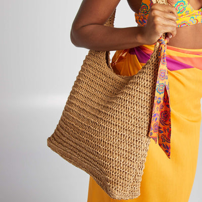 Grand sac de plage en paille MARRON