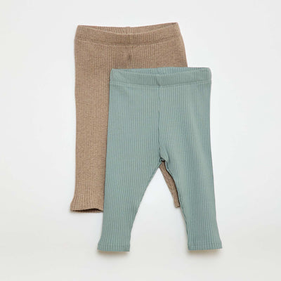 Lot de 2 leggings côtelés BEIGE/BLEU