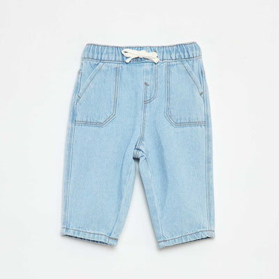 Pantalon en denim avec taille élastiquée BLEU