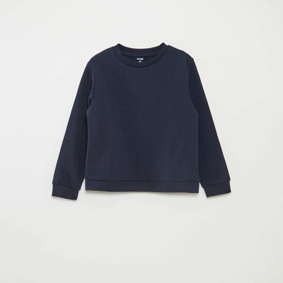 Sweat uni à col rond en french terry BLEU