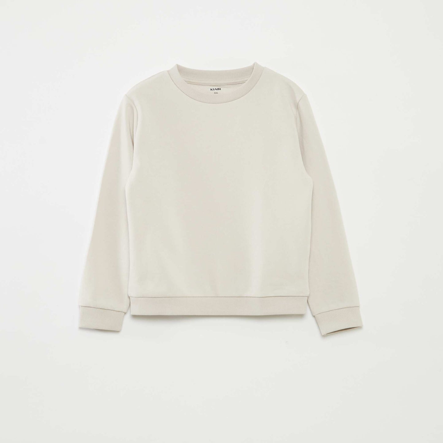 Sweat uni à col rond en french terry BEIGE