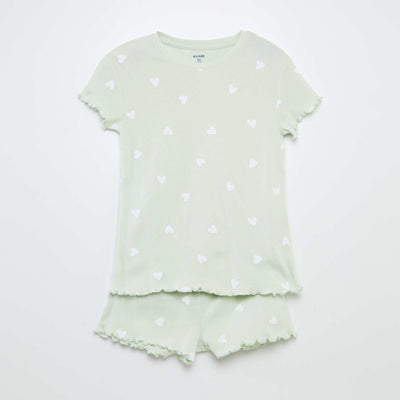 Ensemble pyjama t-shirt + short avec imprimé et bordures ondulées - 2 pièces VERT