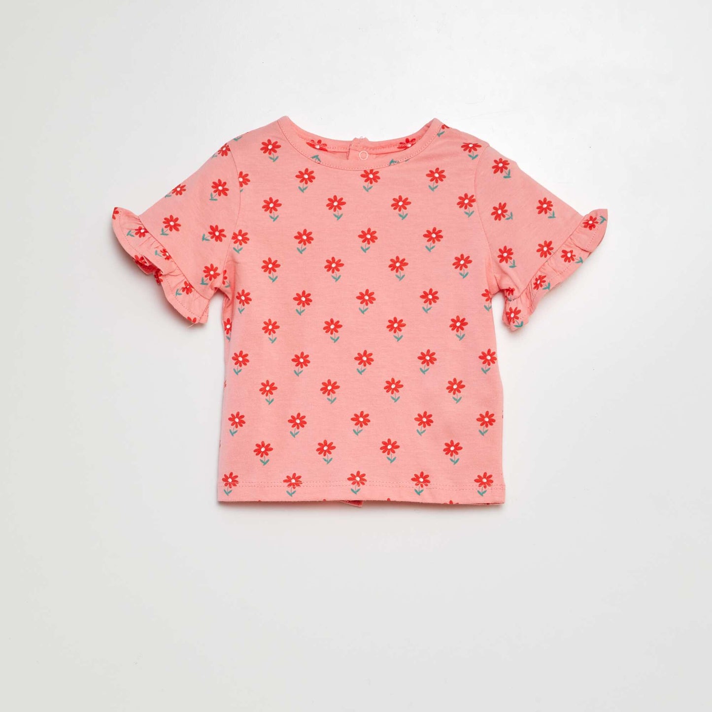 T-shirt manches courtes volantées à imprimé ROSE