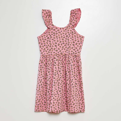 Robe à bretelles volantées à motif ROSE LéOPARD