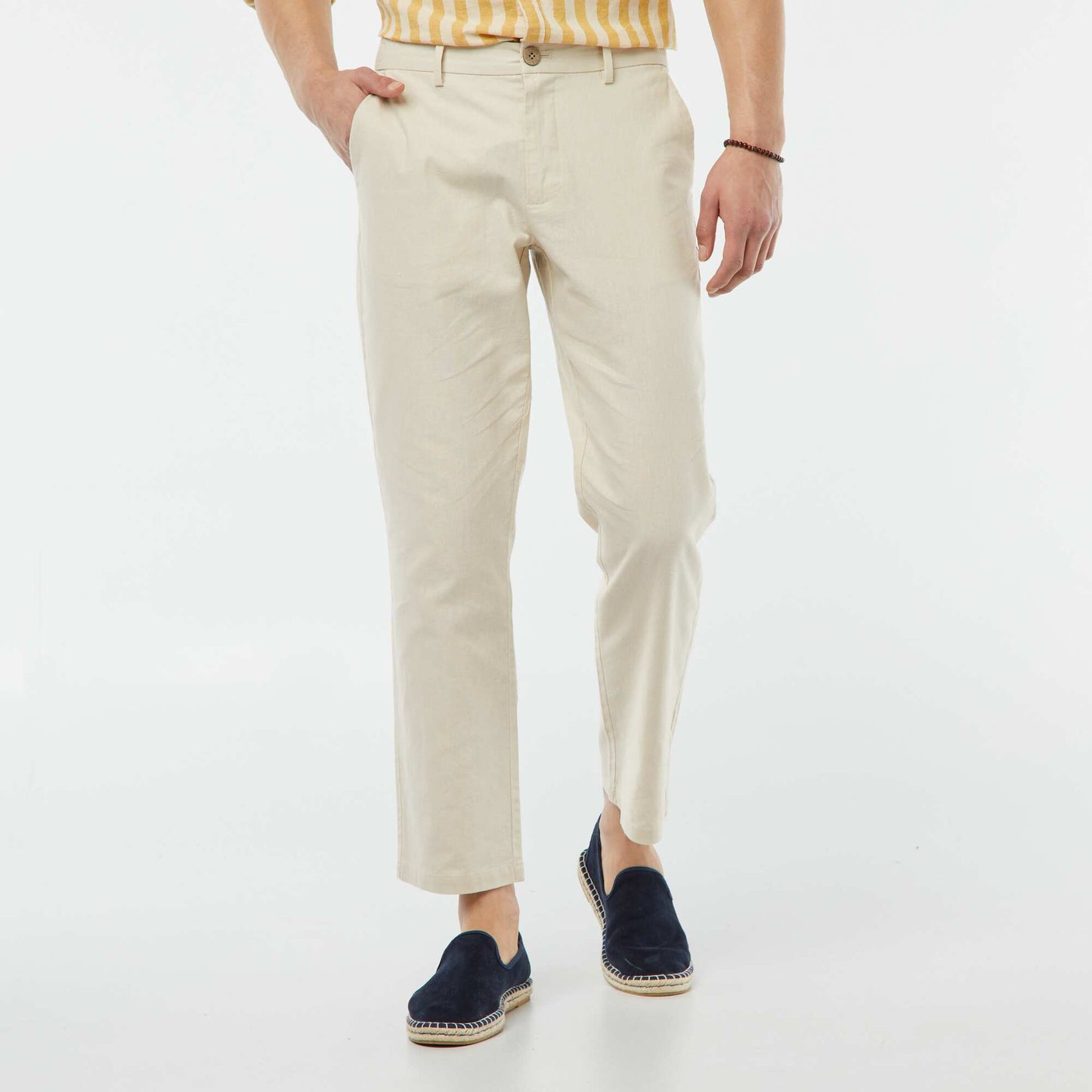 Pantalon chino en lin mélangé BEIGE