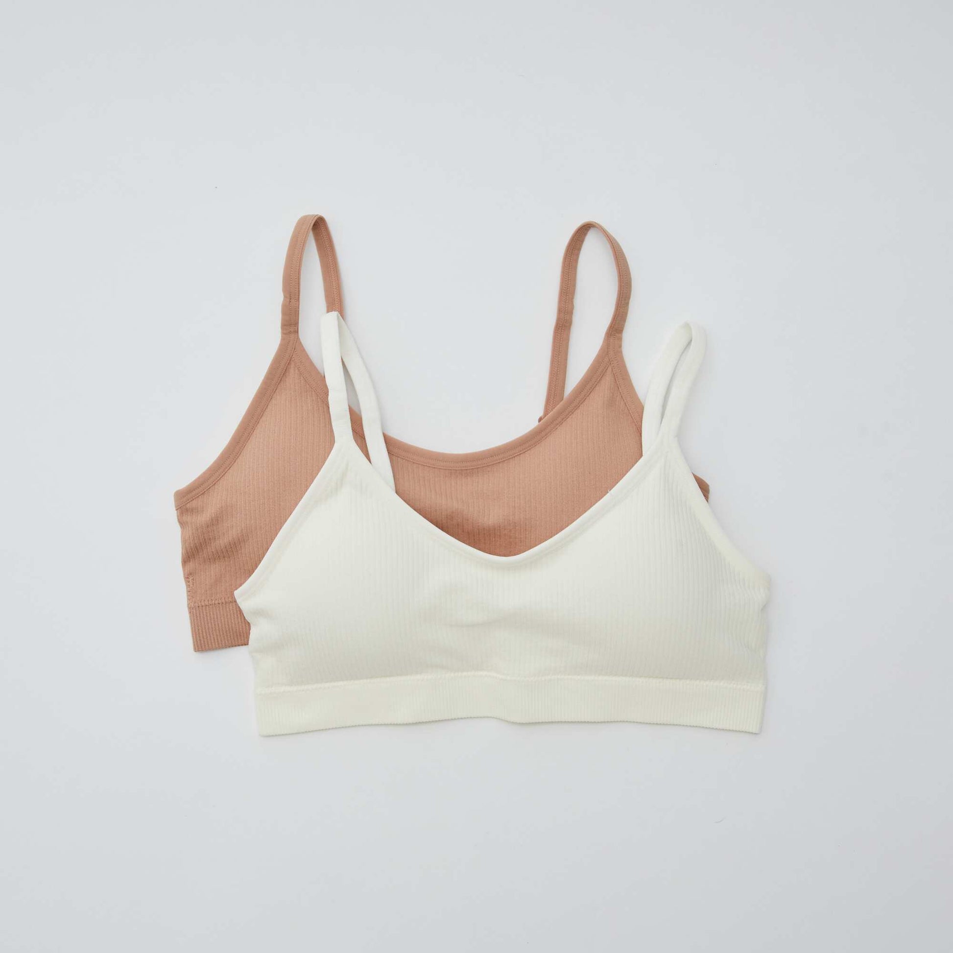 Lot de 2 brassières côtelés BLANC/ROSE