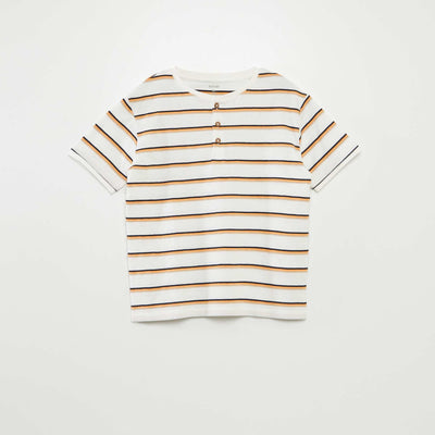 T-shirt rayé avec col tunisien ORANGE