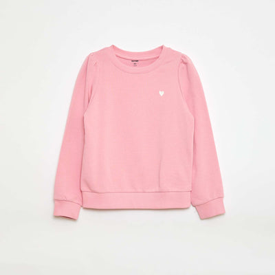 Sweat en molleton uni cœur brodé ROSE