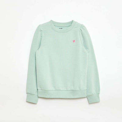 Sweat en molleton uni cœur brodé VERT