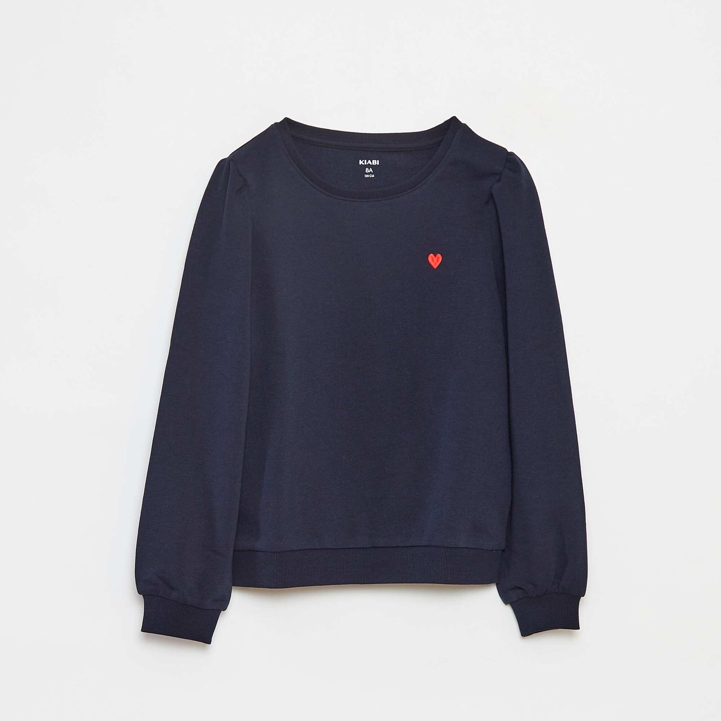 Sweat en molleton uni cœur brodé BLEU