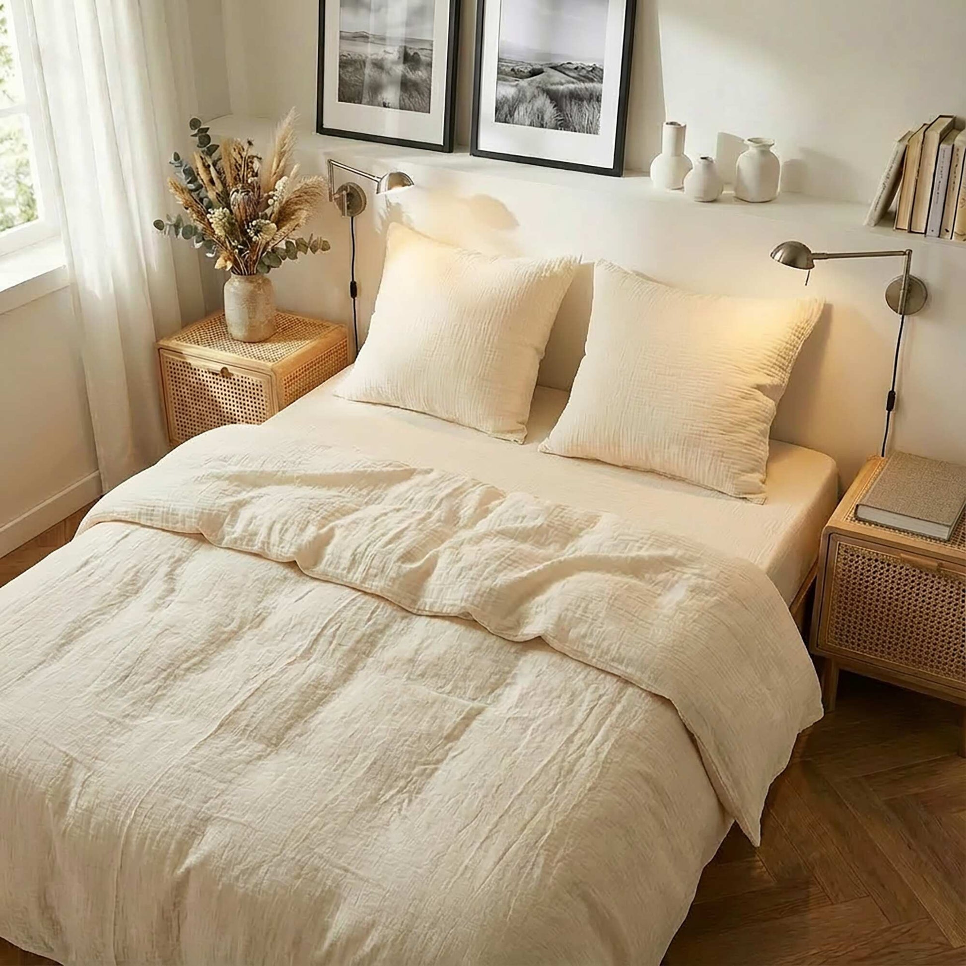 Parure de lit 2 personnes (240 x 220cm) en gaze de coton - Kiabi Home BLANC CASSé