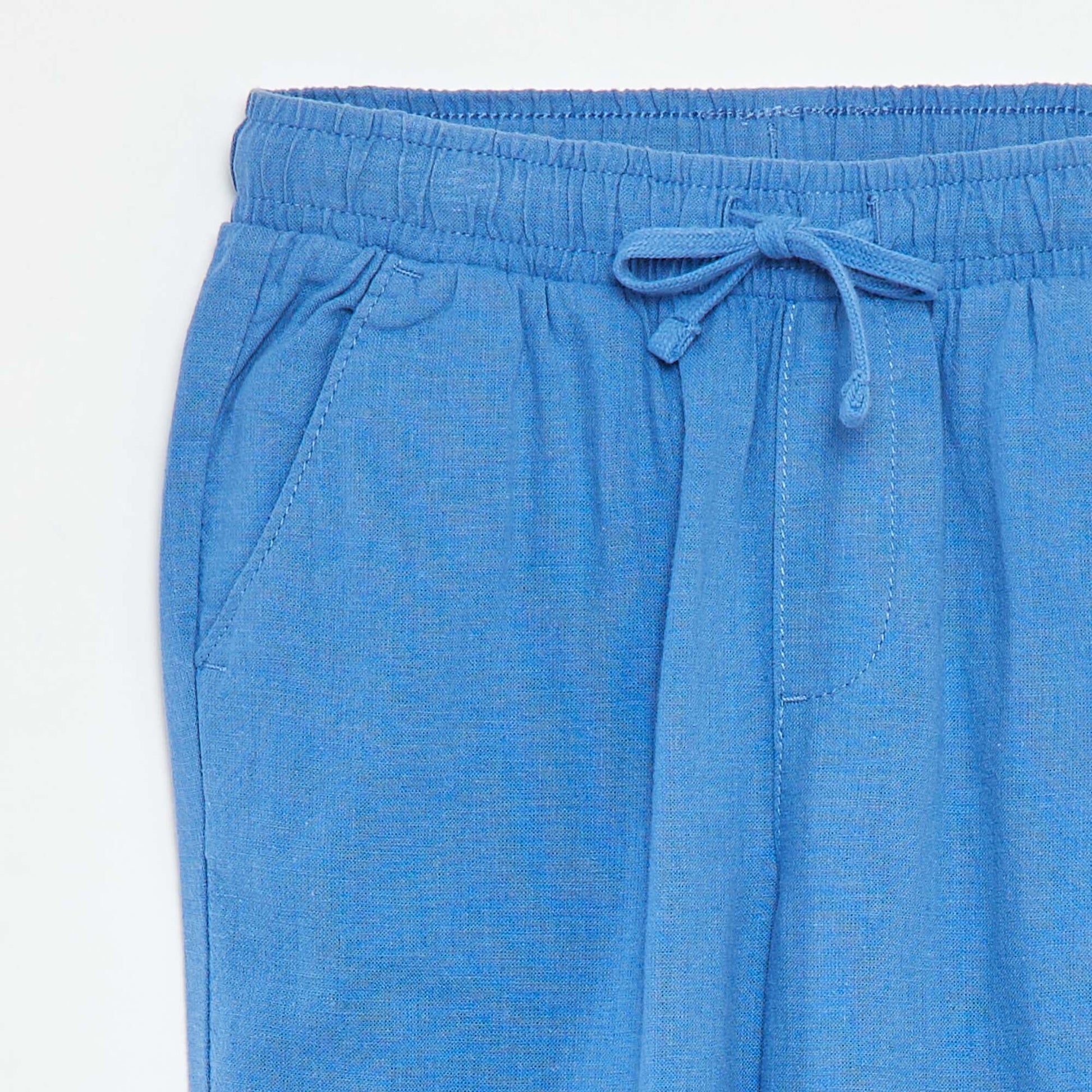 Pantalon regular en lin BLEU