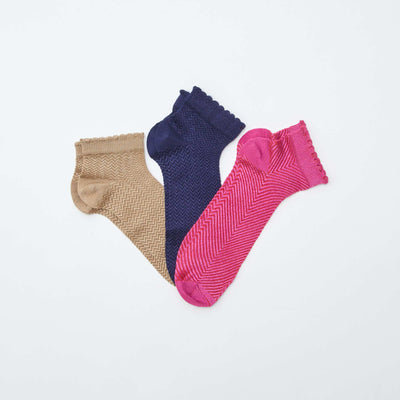 Lot de 3 mi-chaussettes effet brillant ROSE