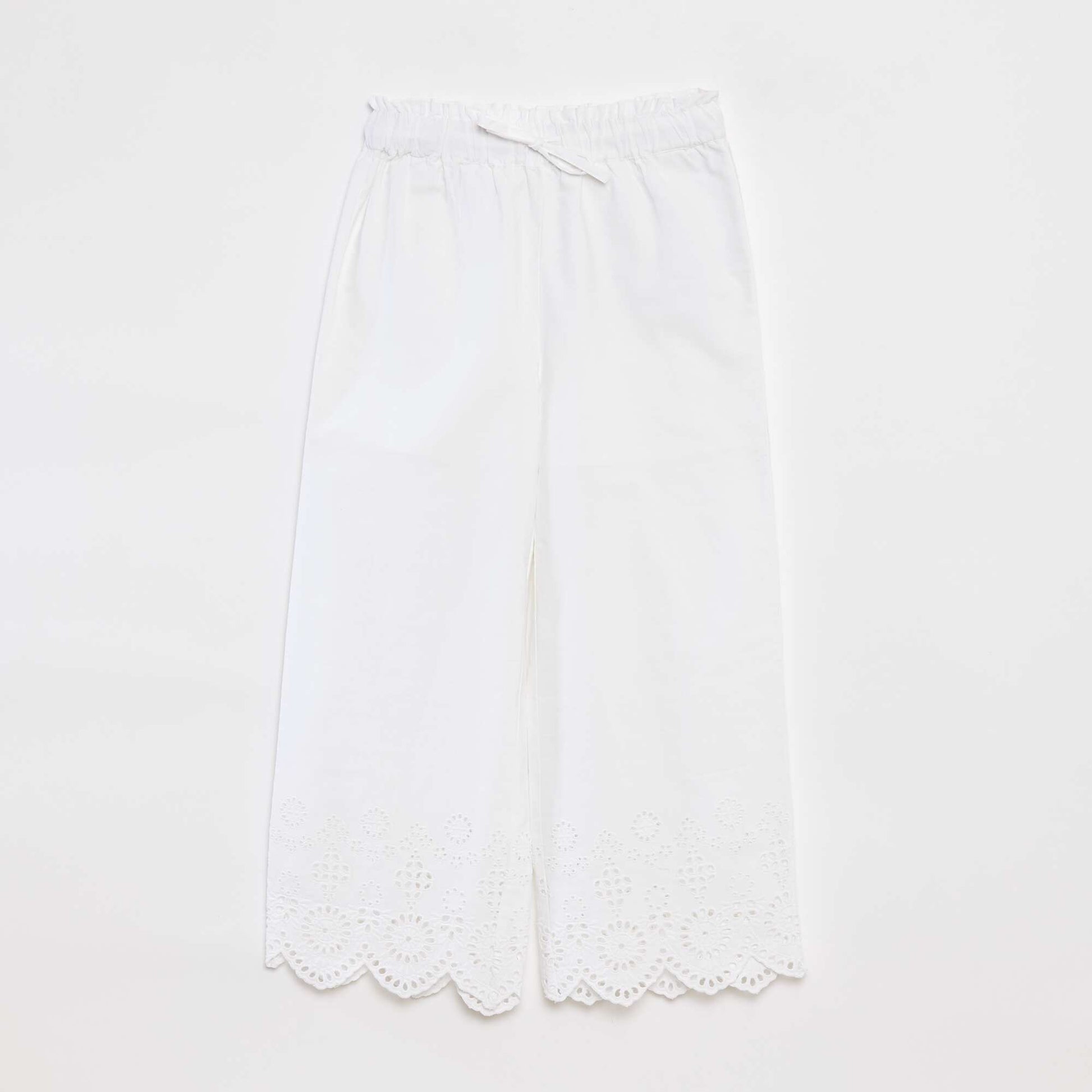 Pantalon large avec broderies anglaises BLANC