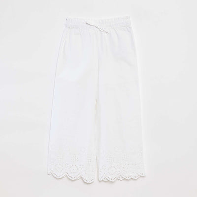 Pantalon large avec broderies anglaises BLANC
