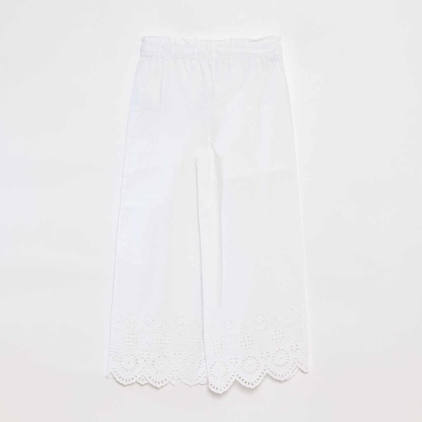 Pantalon large avec broderies anglaises BLANC