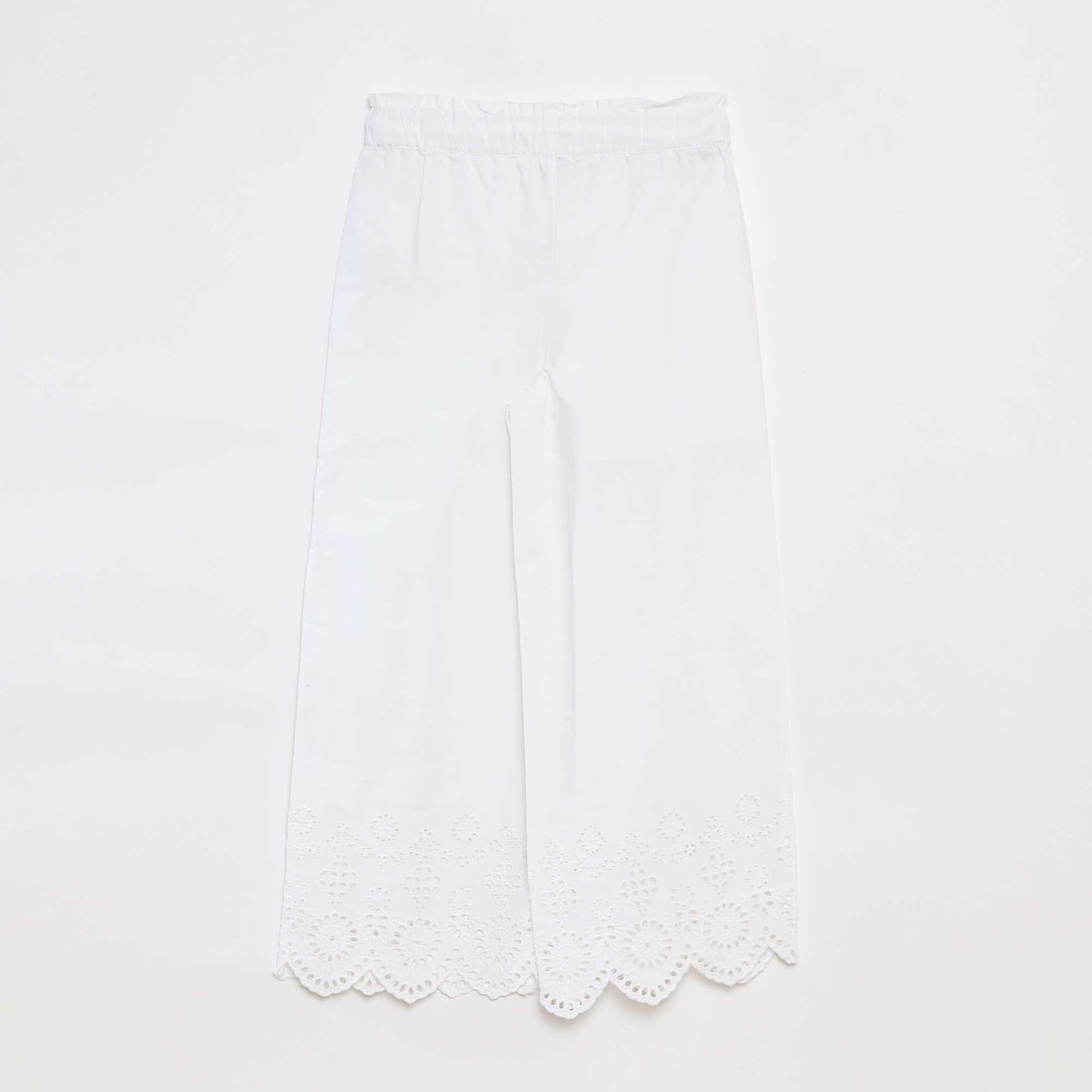 Pantalon large avec broderies anglaises BLANC