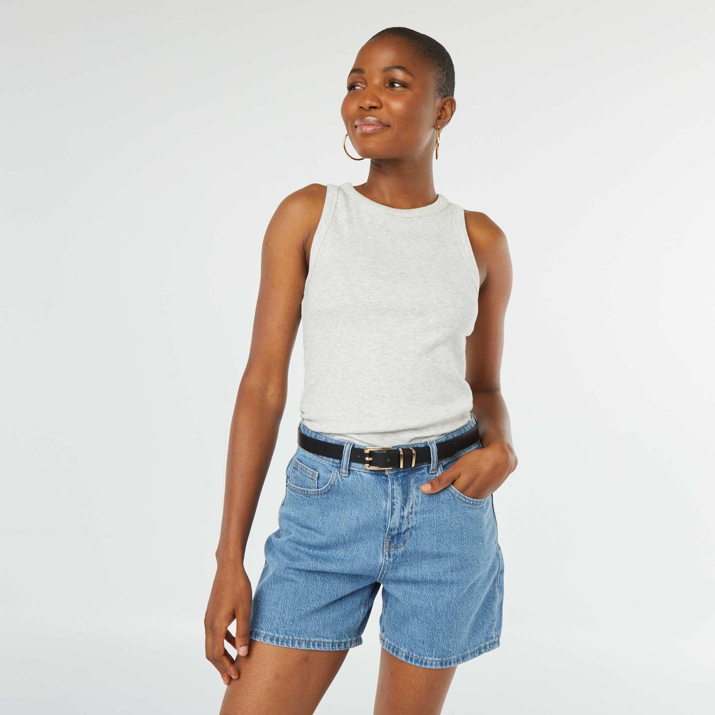 Short taille haute en jean DOUBLE STONE