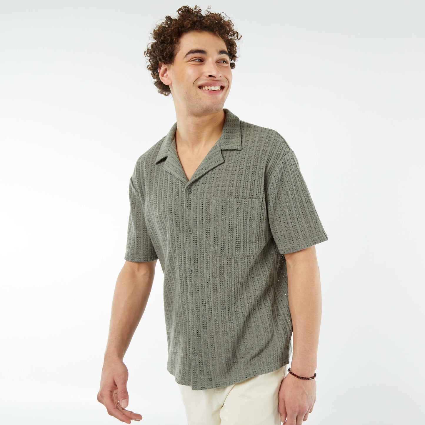 Chemise manches courtes en matière ajourée VERT