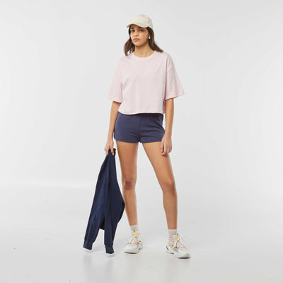 Short court en molleton léger uni BLEU MARINE