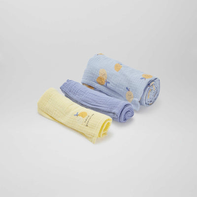 Lot de 3 langes - 2 de 60 x 60 et 1 de 100 x 120 cm BLEU