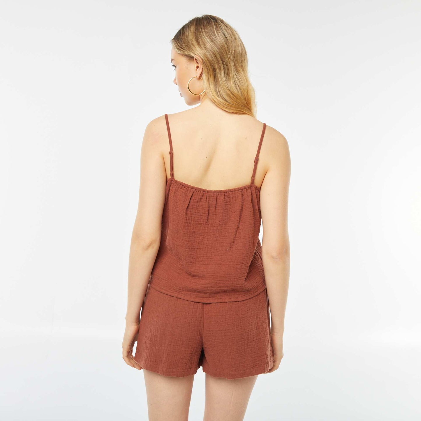 Top à bretelles en double gaze de coton MARRON