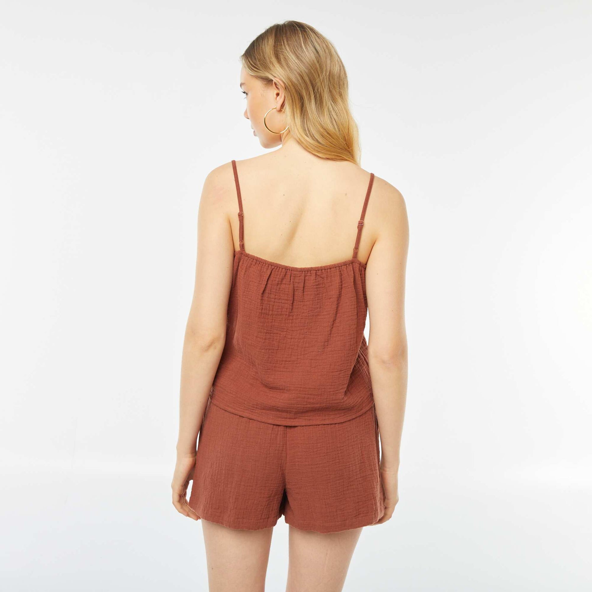 Top à bretelles en double gaze de coton MARRON