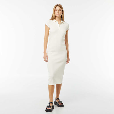 Robe midi côtelée avec un col polo BEIGE