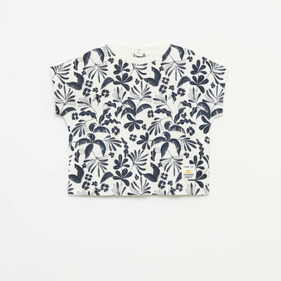T-shirt en maille gaufrée avec imprimé BLANC