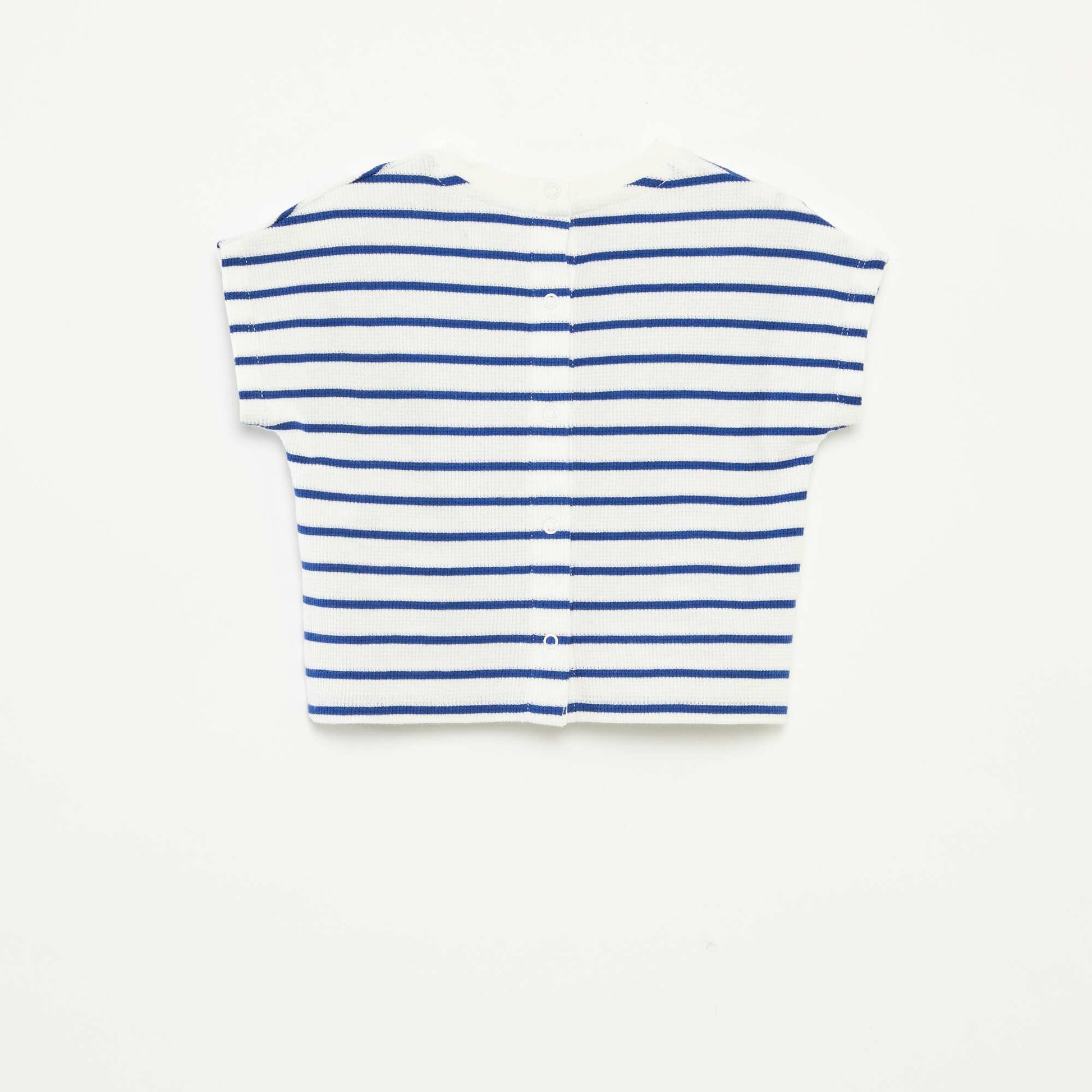 T-shirt en maille gaufrée avec imprimé BLANC