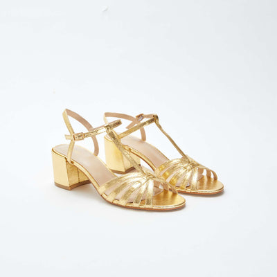 Sandales dorées avec talon carré JAUNE