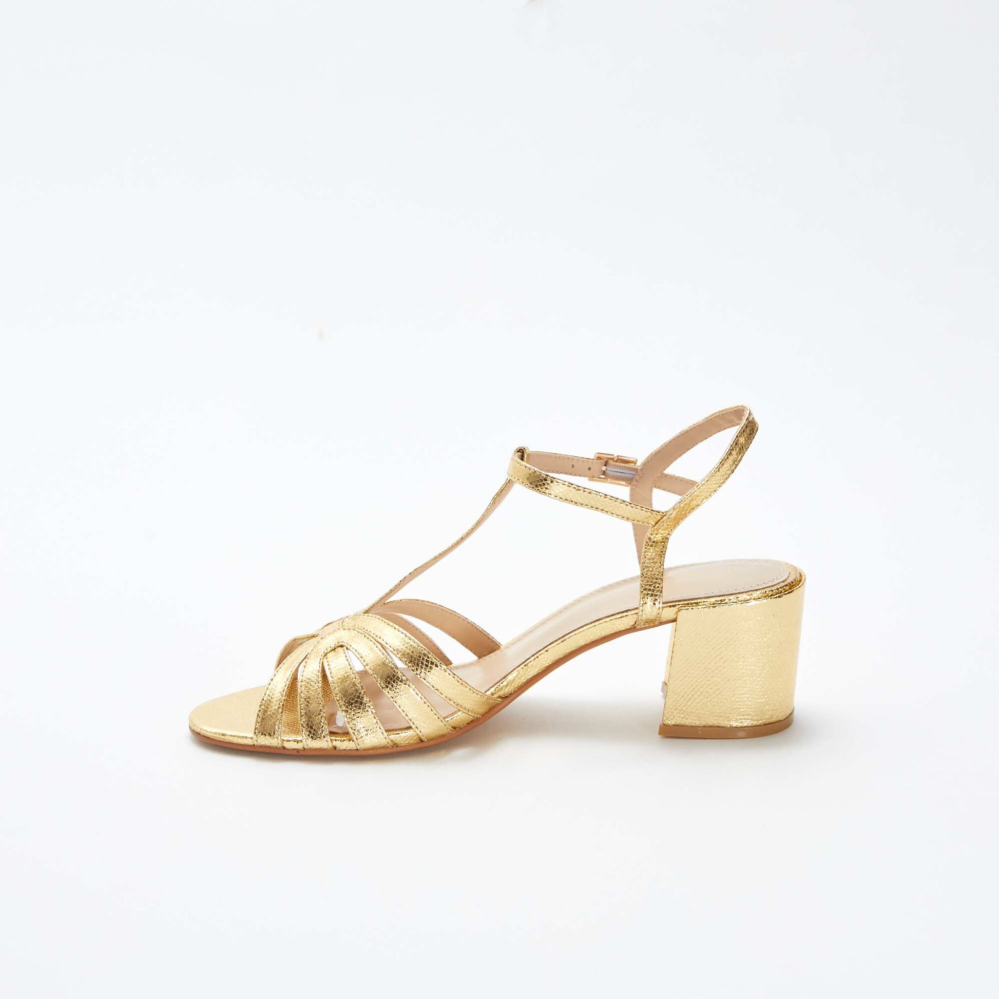 Sandales dorées avec talon carré JAUNE