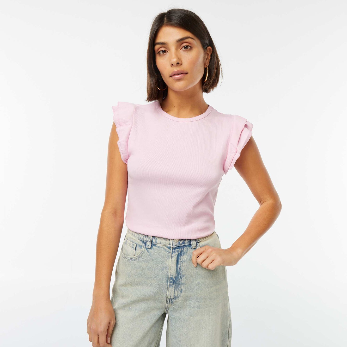 T-shirt manches courtes volantées ROSE