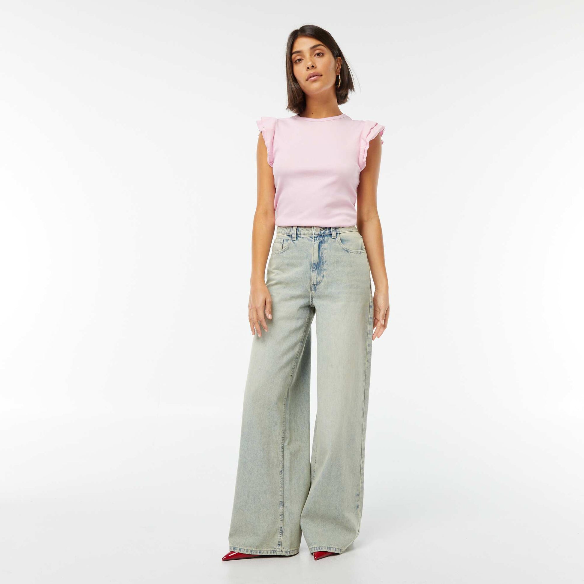 T-shirt manches courtes volantées ROSE