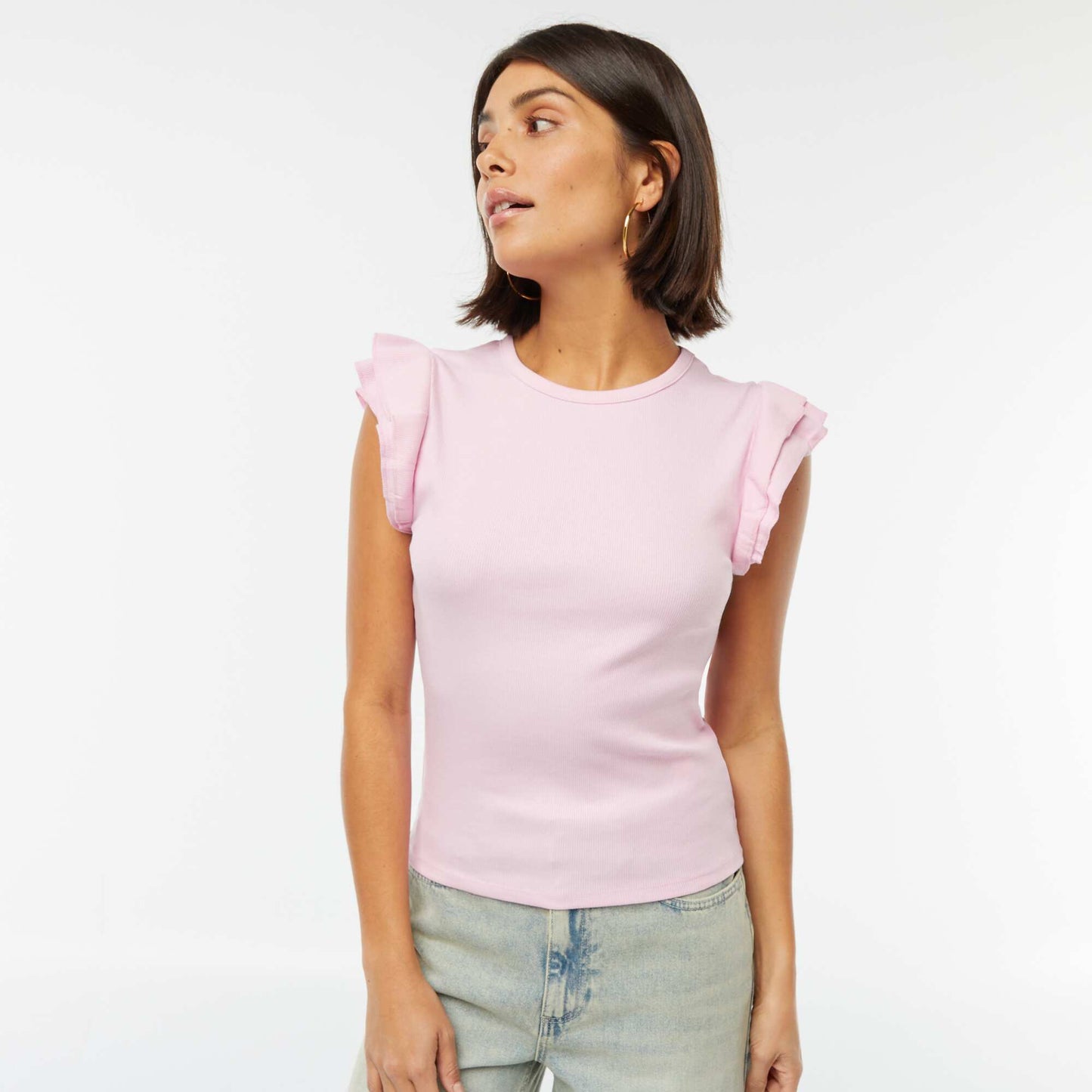T-shirt manches courtes volantées ROSE