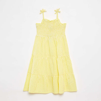 Robe matière crépon avec haut smocké JAUNE