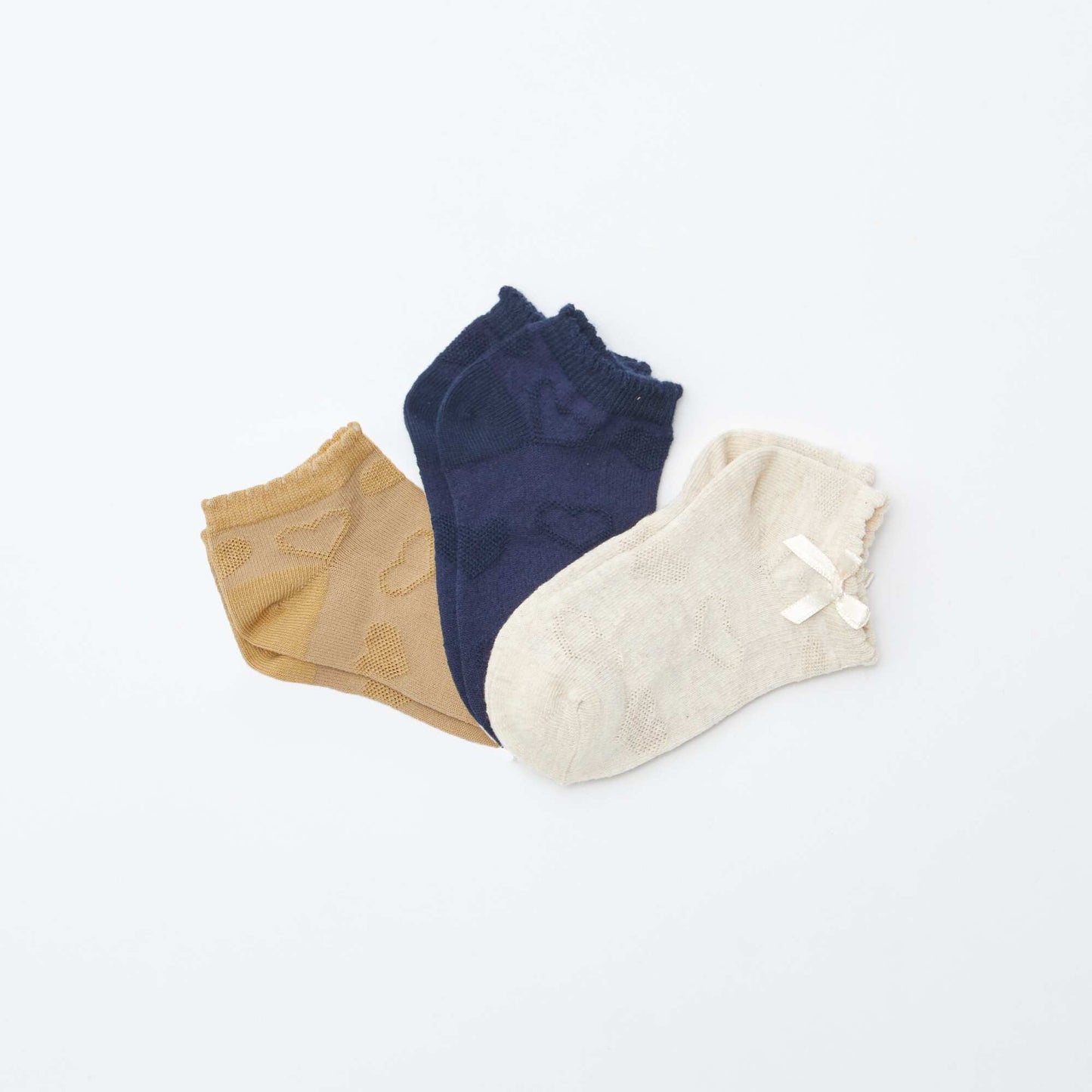 Lot de 3 paires de chaussettes socquettes en maille fantaisie BEIGE