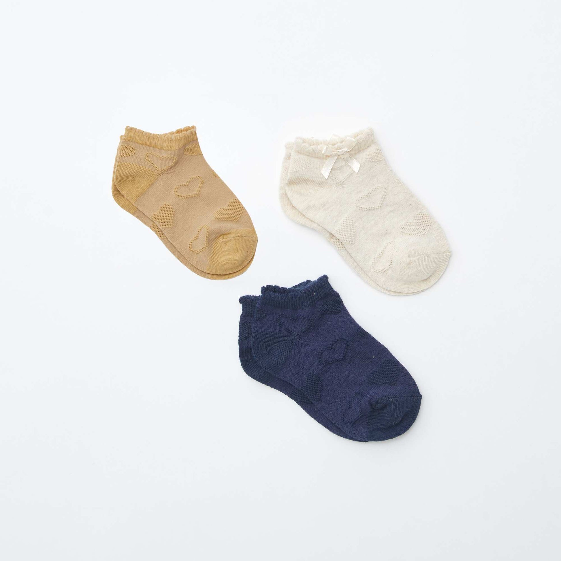 Lot de 3 paires de chaussettes socquettes en maille fantaisie BEIGE