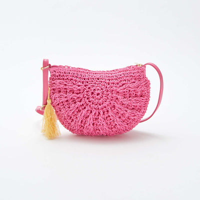 Sac bandoulière effet paille tressée ROSE
