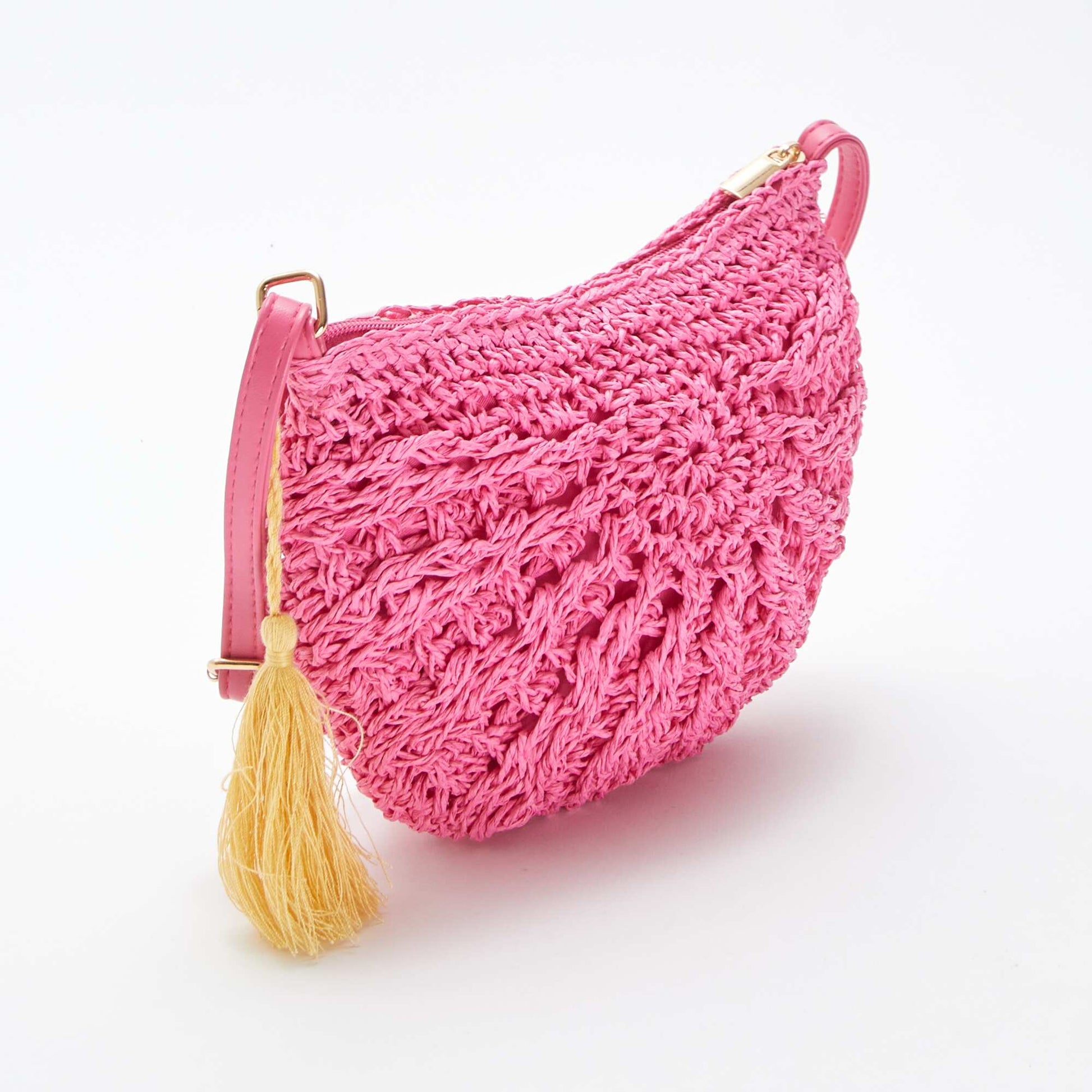 Sac bandoulière effet paille tressée ROSE