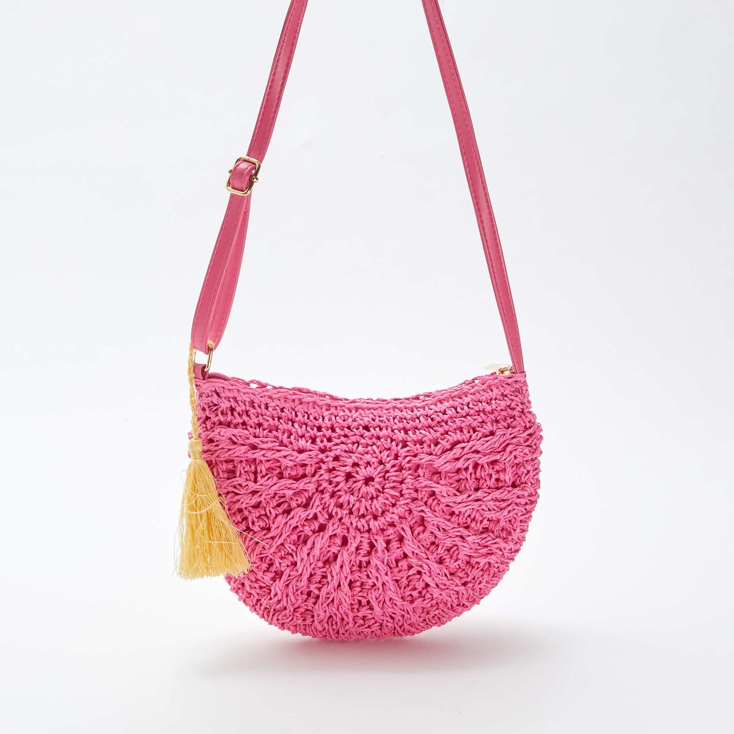 Sac bandoulière effet paille tressée ROSE