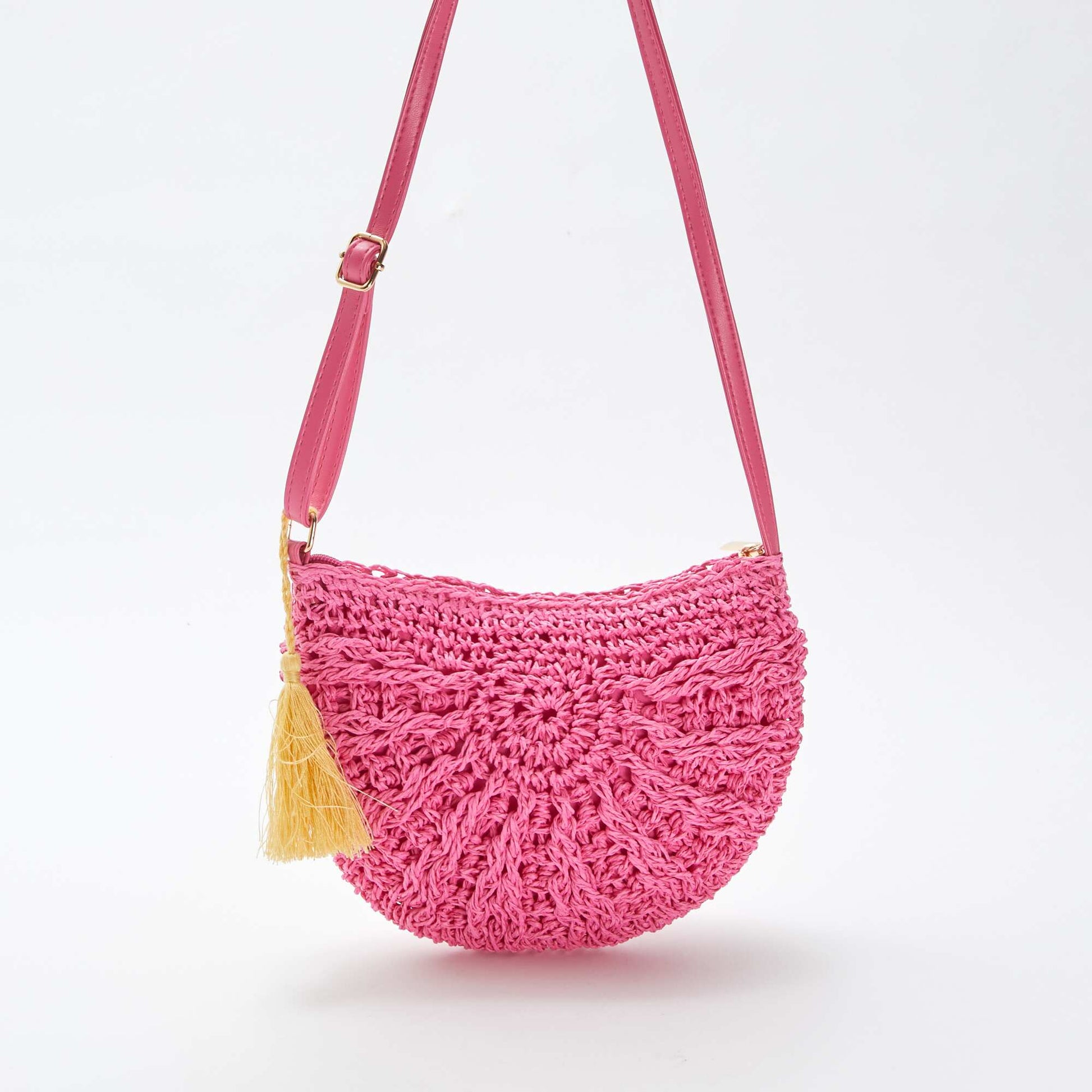 Sac bandoulière effet paille tressée ROSE