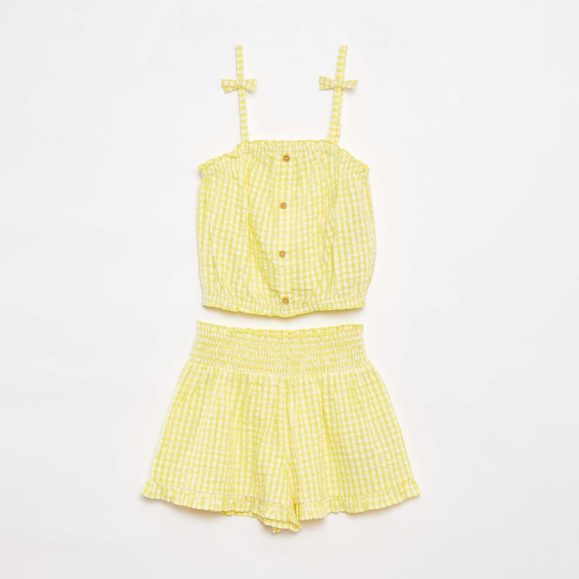 Ensemble top + jupe rayée en matière crêpée - 2 pièces JAUNE