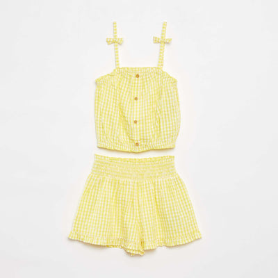 Ensemble top + jupe rayée en matière crêpée - 2 pièces JAUNE