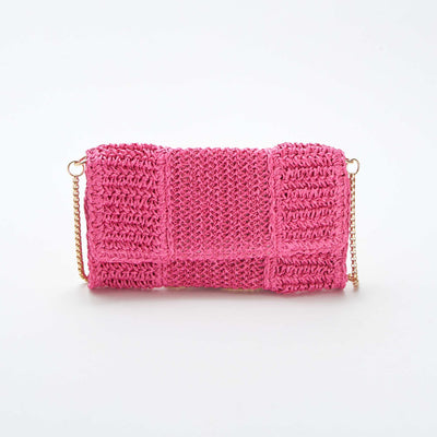 Pochette en raphia avec bandoulière ROSE