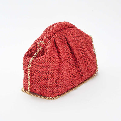 Sac bandoulière en raphia ROUGE