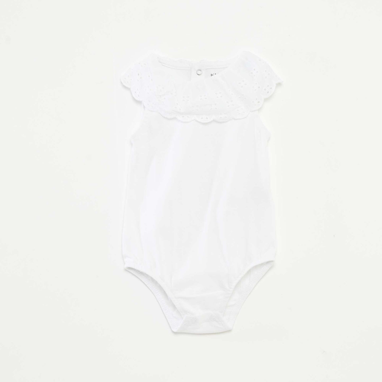 Body sans manches à col large en broderies anglaises BLANC